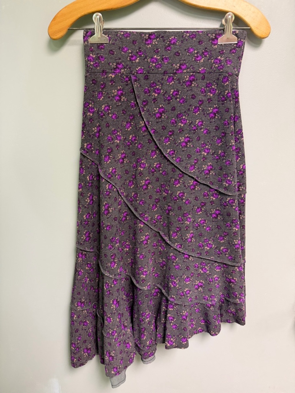 Free People Purple Floral High-Low Tiered Skirt